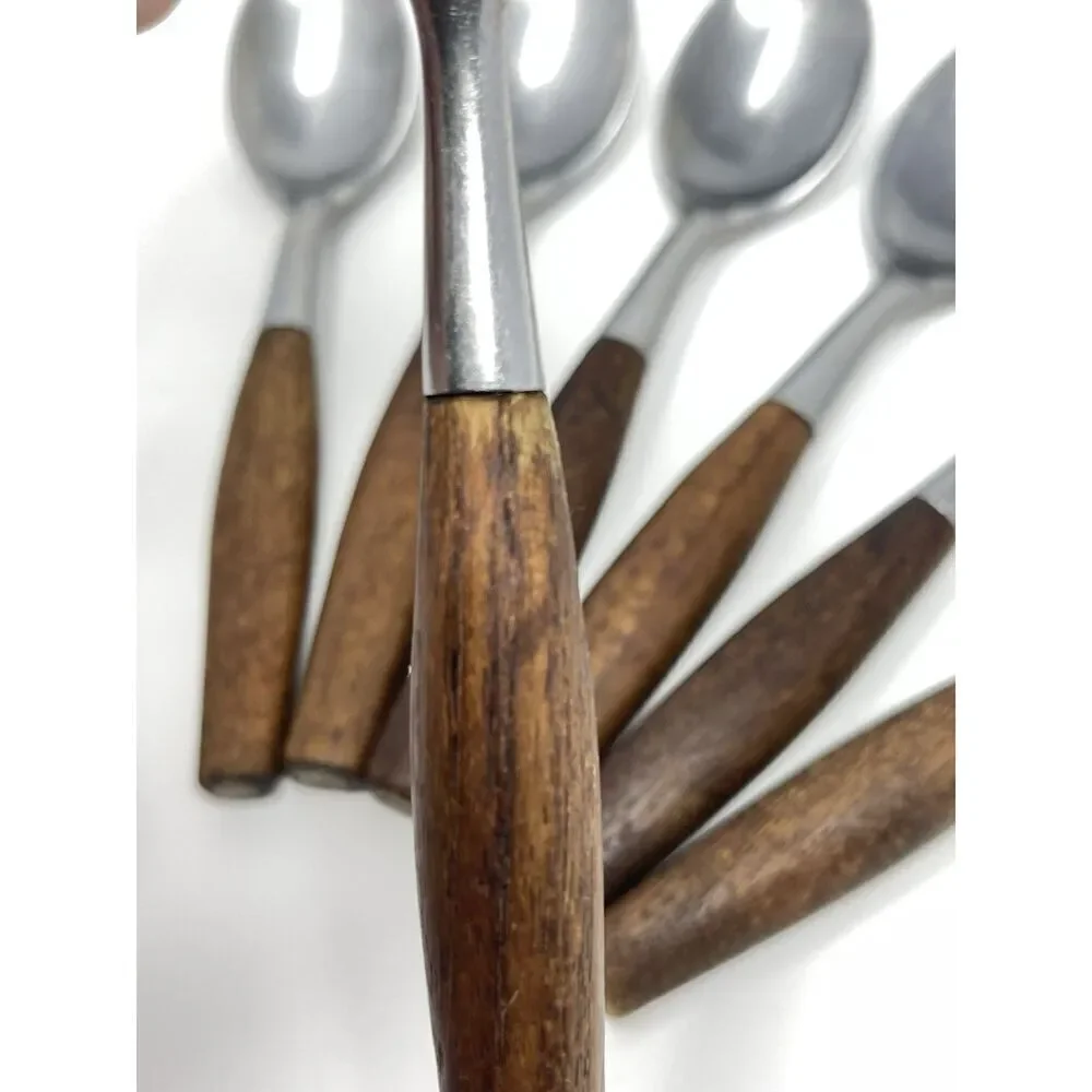 Dansk FJORD Teaspoons Teak Handle Stainless Steel Germany 6 3/8” Set Of 8